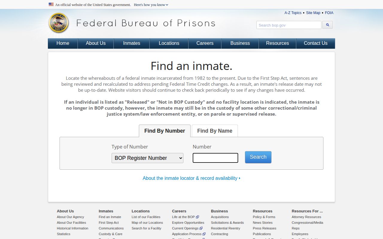 BOP locator for a New Kent County federal release record search