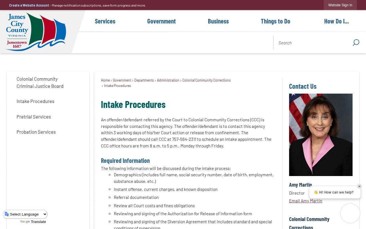 Colonial Community Corrections intake for New Kent County probation records