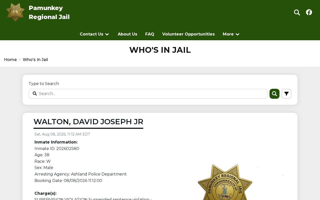 Pamunkey Regional Jail current roster used to check New Kent County release status